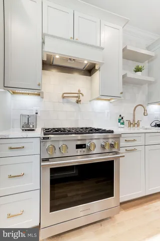 a kitchen with stainless steel appliances white cabinets and a potted plant