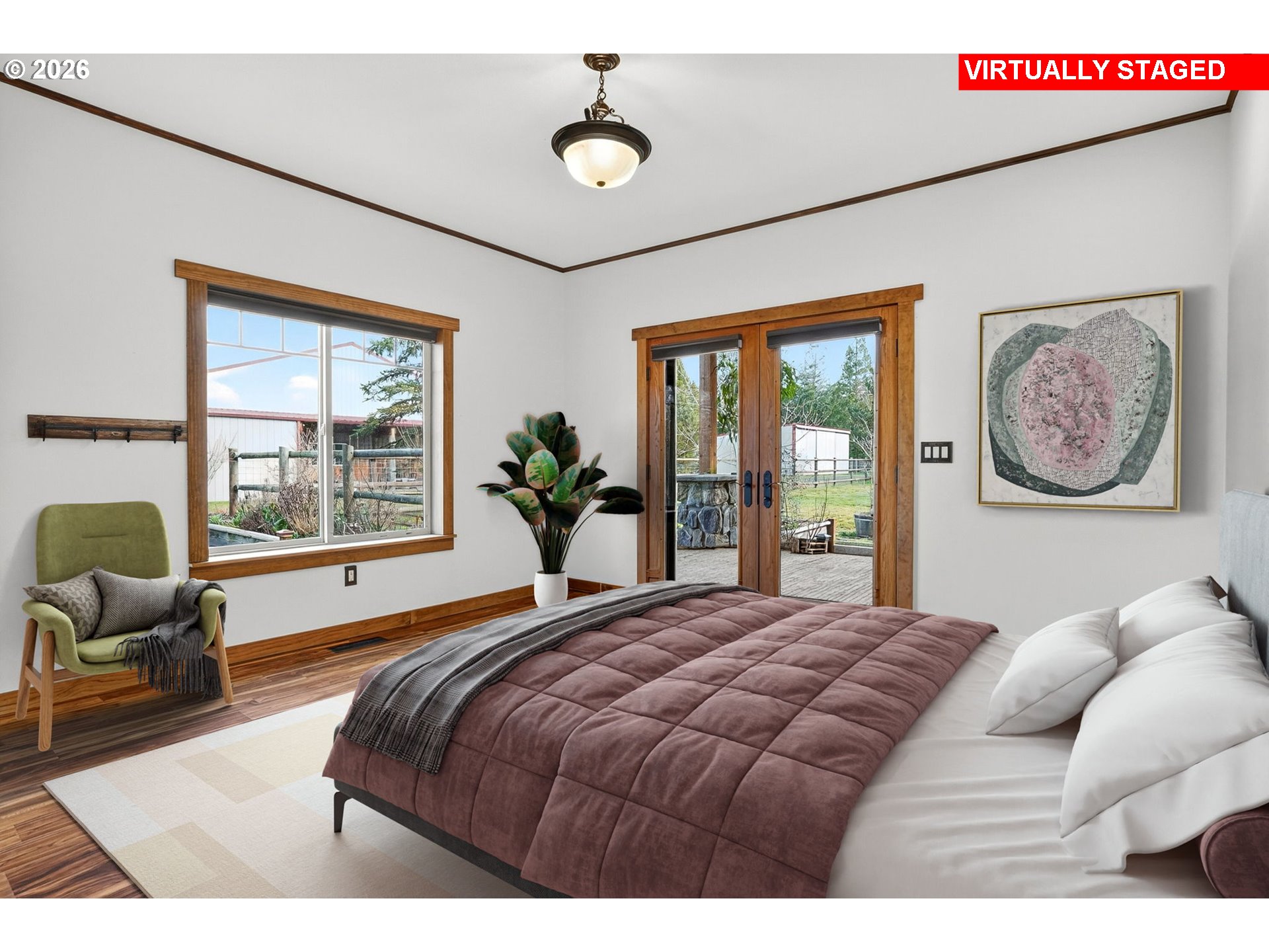 24677 Southeast Van Curen Road Eagle Creek, OR 97022 - Photo 12 of 48 a bedroom with a bed painting on wall and a large window