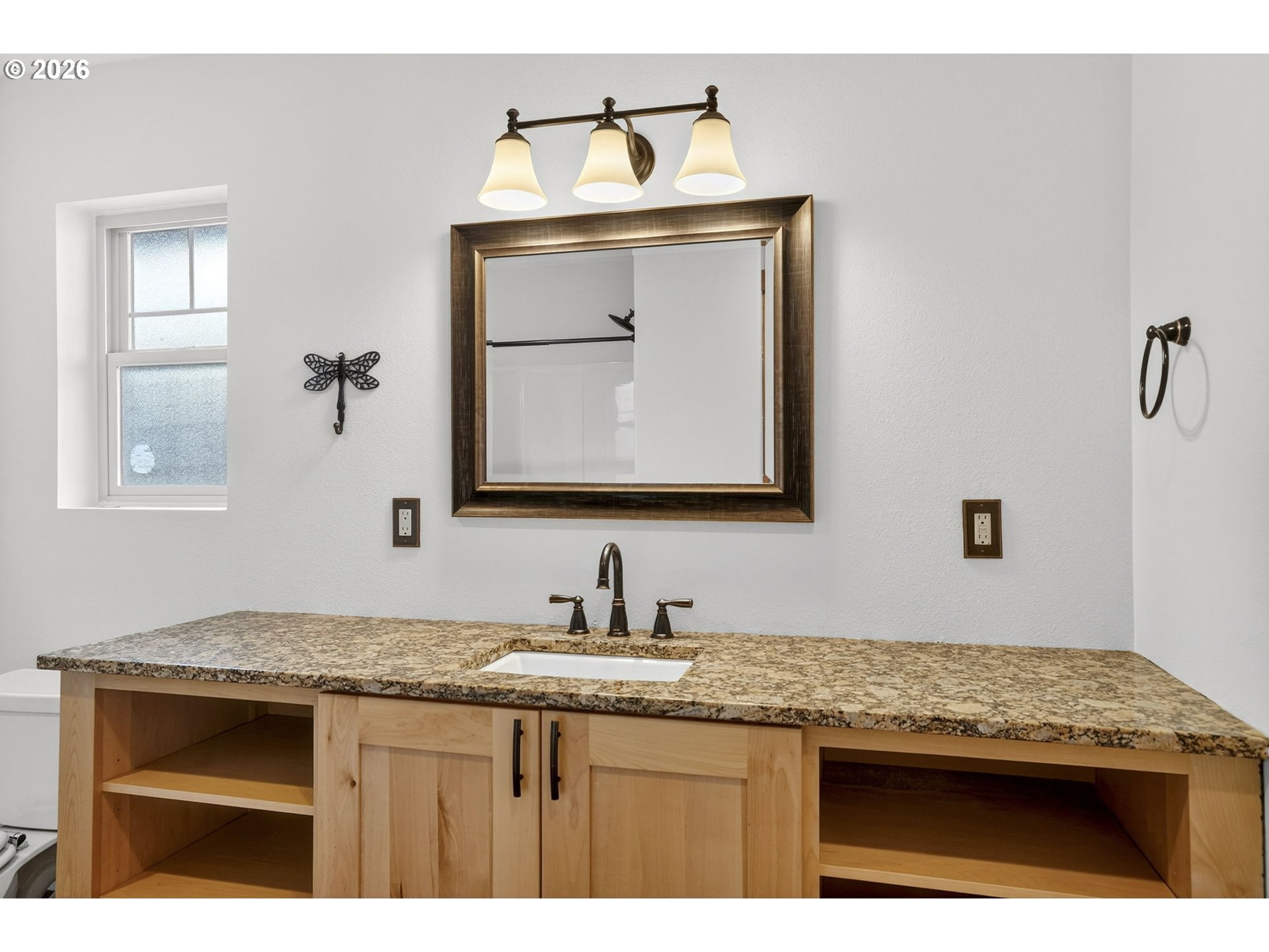 24677 Southeast Van Curen Road Eagle Creek, OR 97022 - Photo 18 of 48 a bathroom with a granite countertop sink a mirror and