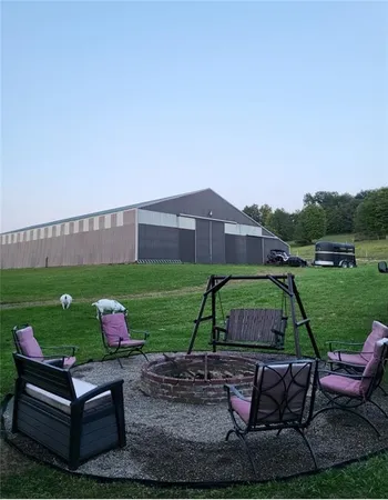 a garden view with a seating space and a garden