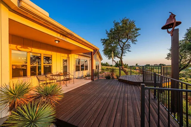 an outdoor space with seating area