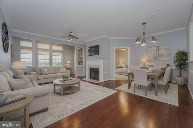 a living room with furniture or window and a fireplace