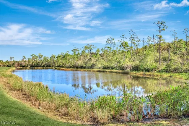 an aerial view of lake and residential houses with outdoor space