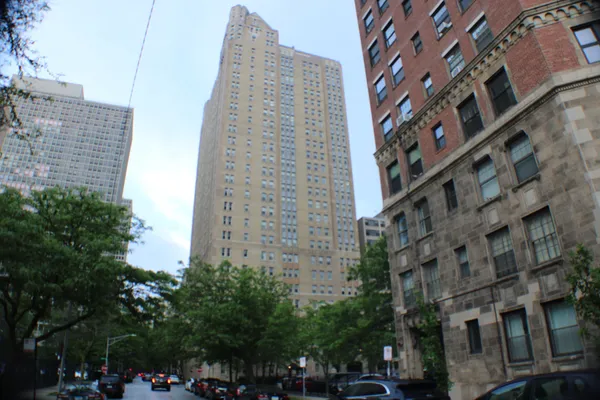a view of a tall building