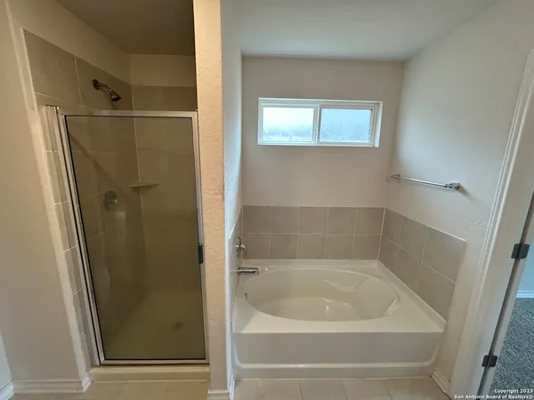 a bathroom with a bathtub