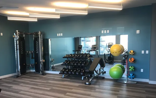 a view of a room with gym equipment