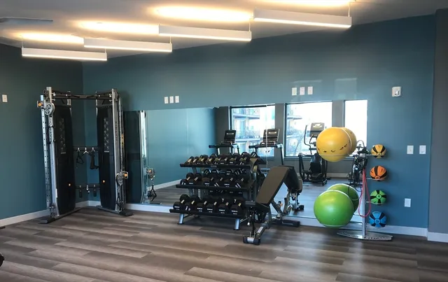 a view of a room with gym equipment