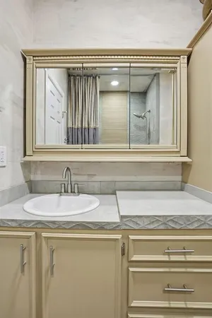 a bathroom with a bathtub