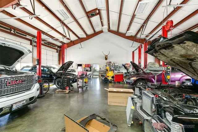 a view of a storage area with racks