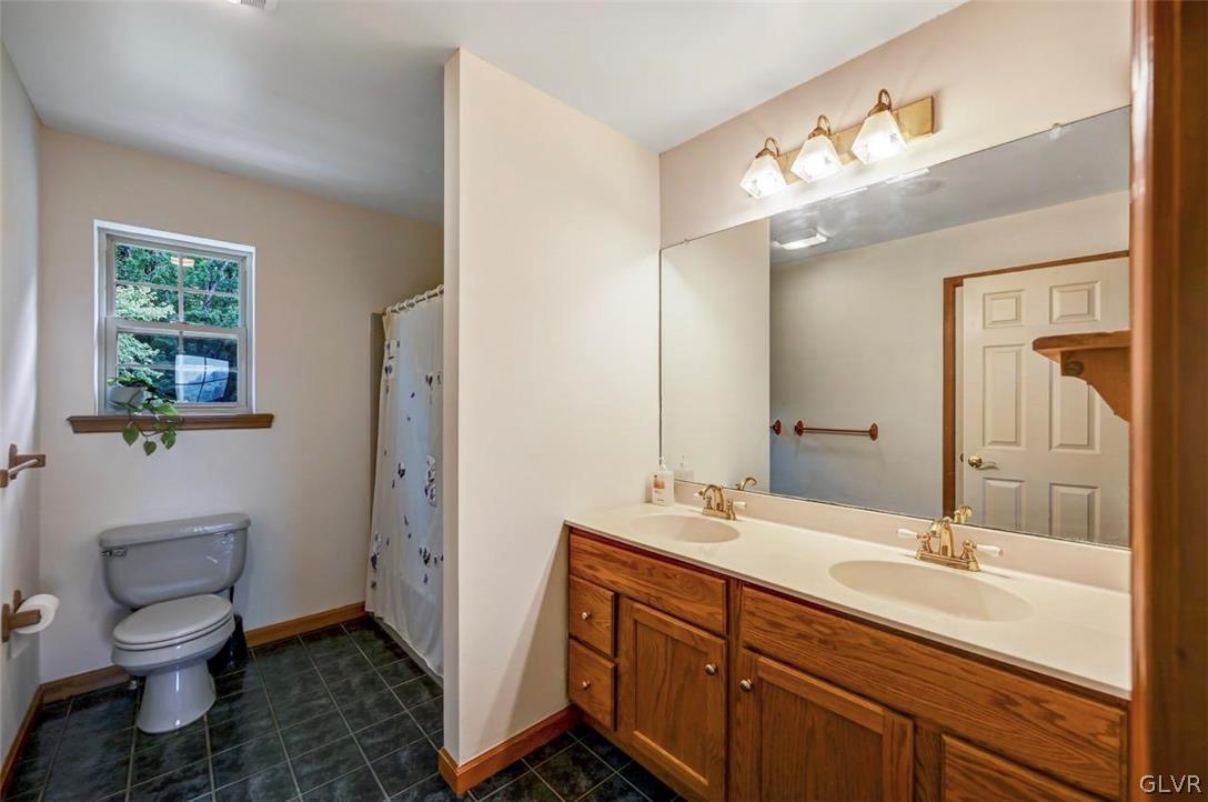 2242 Hill Road Effort, PA 18330 - Photo 26 of 50 a bathroom with a double vanity sink toilet and a mirror