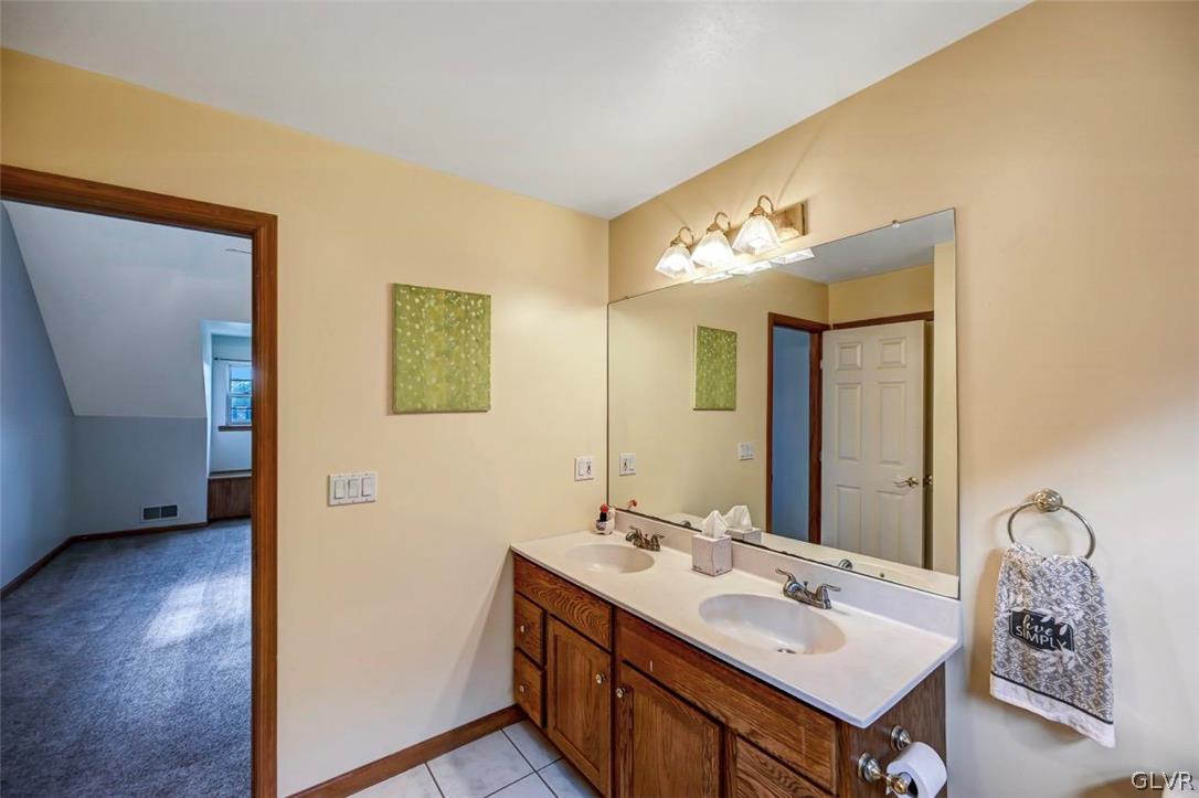 2242 Hill Road Effort, PA 18330 - Photo 29 of 50 a en suite bathroom with a double vanity sink and a mirror