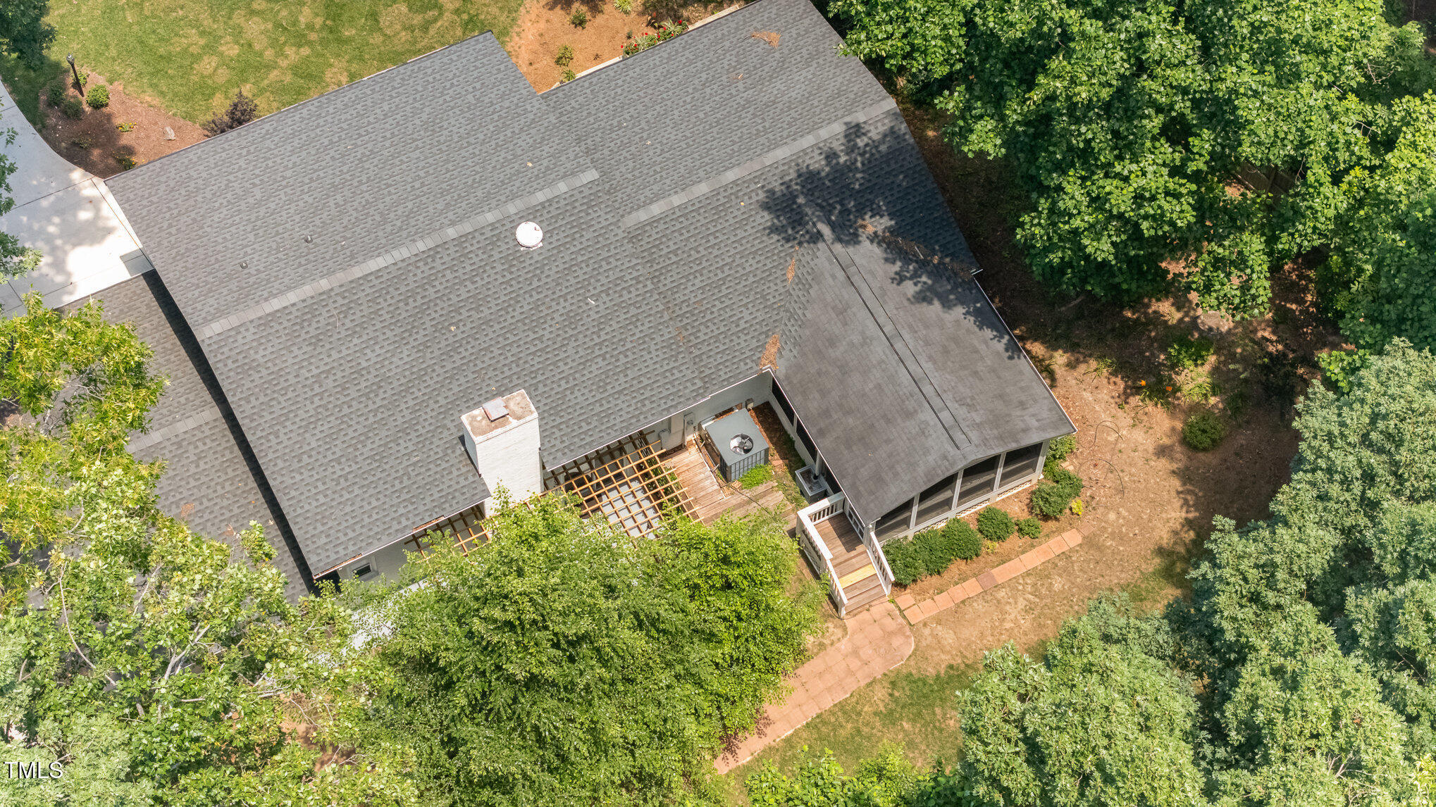 6609 Electra Drive Raleigh, NC 27607 - Photo 32 of 35 an aerial view of a house with a yard and plants