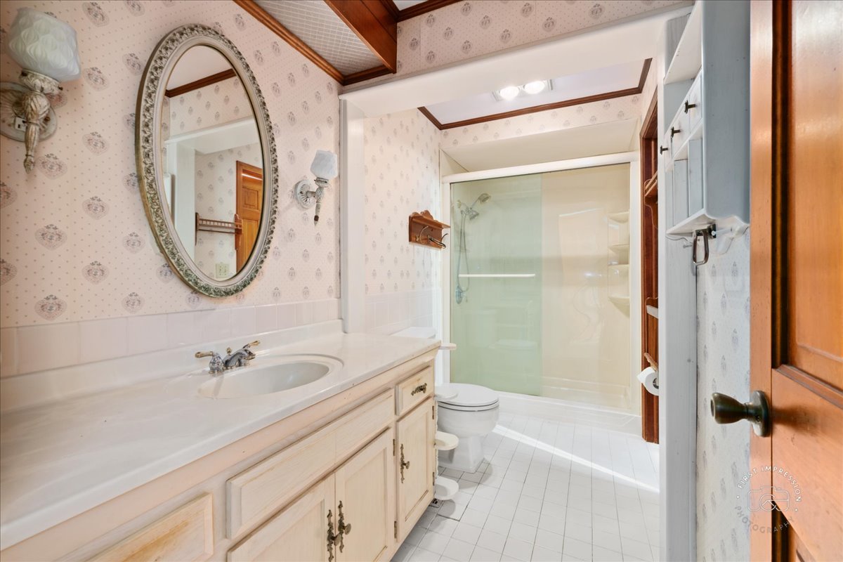 6N400 Old Homestead Road St. Charles, IL 60175 - Photo 21 of 32 a bathroom with a sink a toilet and a mirror