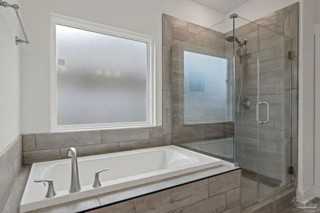 a bathroom with a bathtub