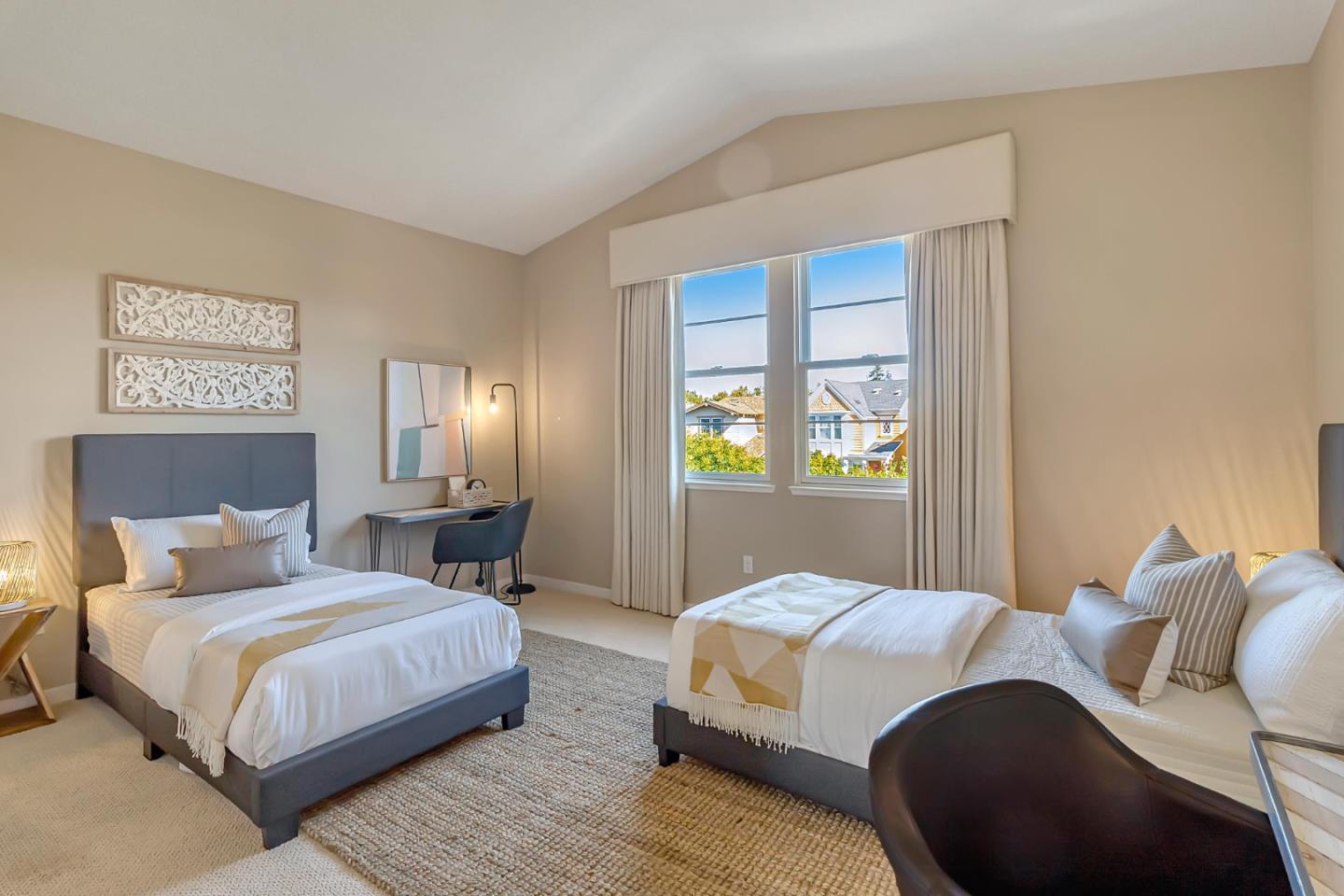 301 Pine Way Mountain View, CA 94041 - Photo 13 of 20 a bedroom with a bed lamp and a potted plant