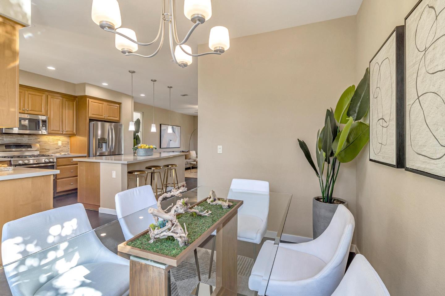 301 Pine Way Mountain View, CA 94041 - Photo 8 of 20 a living room with kitchen island furniture and a chandelier