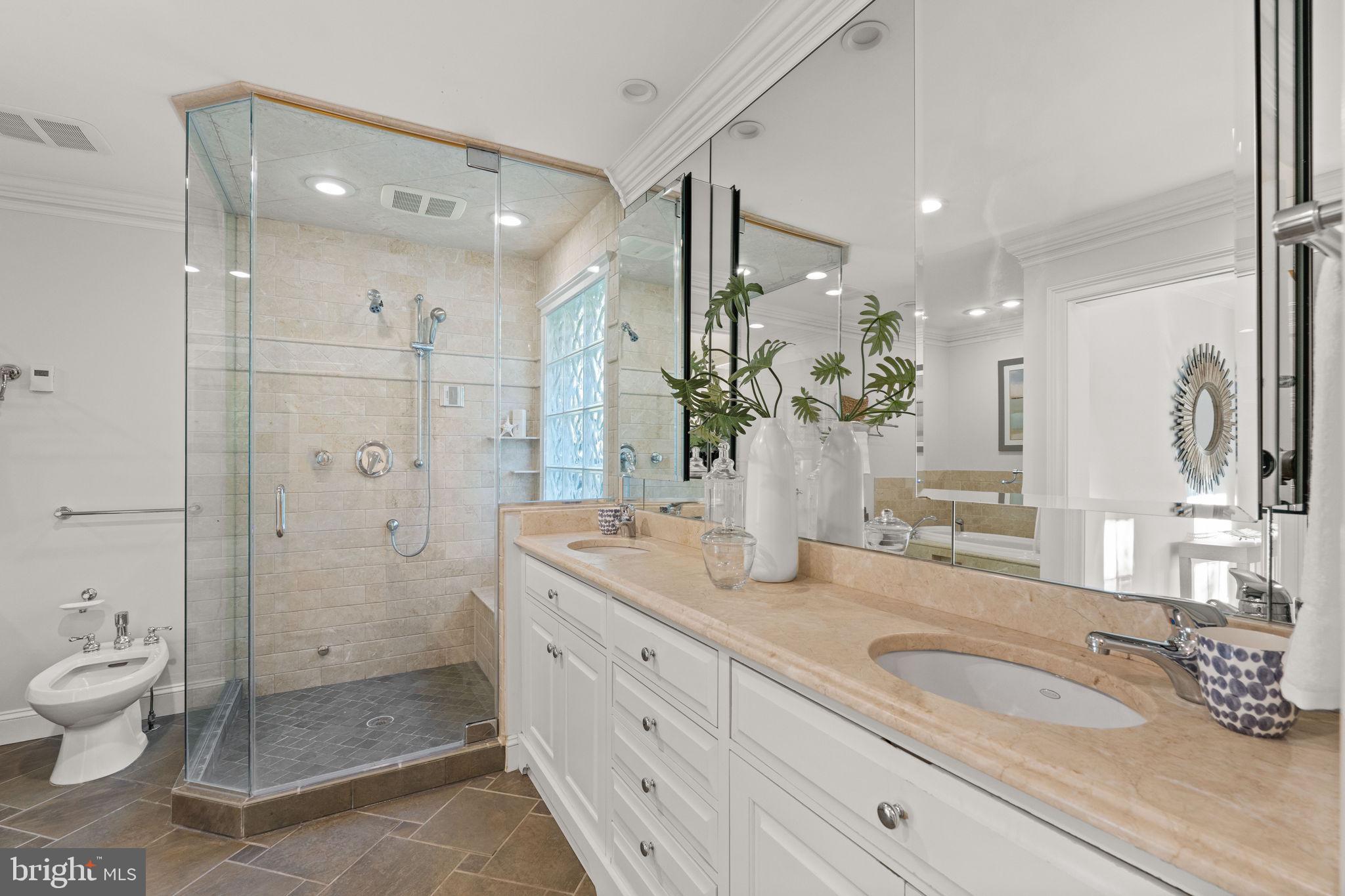 825 Ridge Drive McLean, VA 22101 - Photo 30 of 65 primary bath vanity, marble top w 2 ceramic sinks