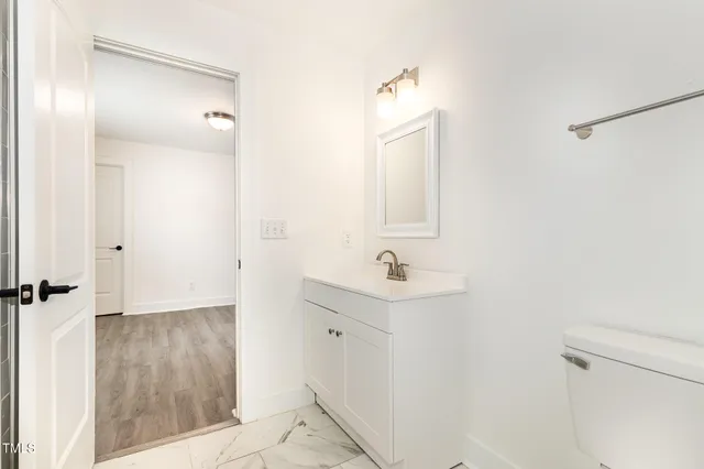 a bathroom with a sink a toilet and a mirror