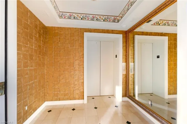 a view of a black and white floor