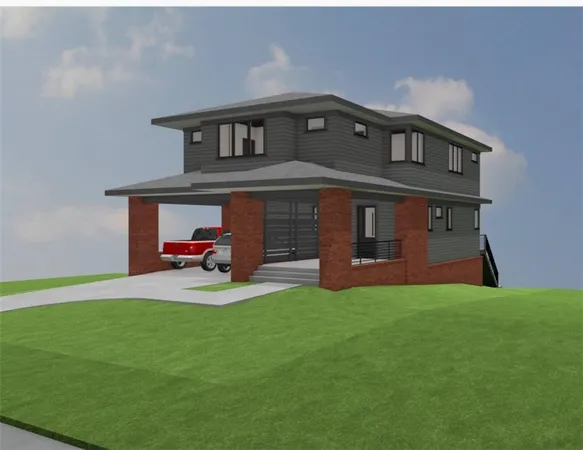 a view of a house with backyard and porch