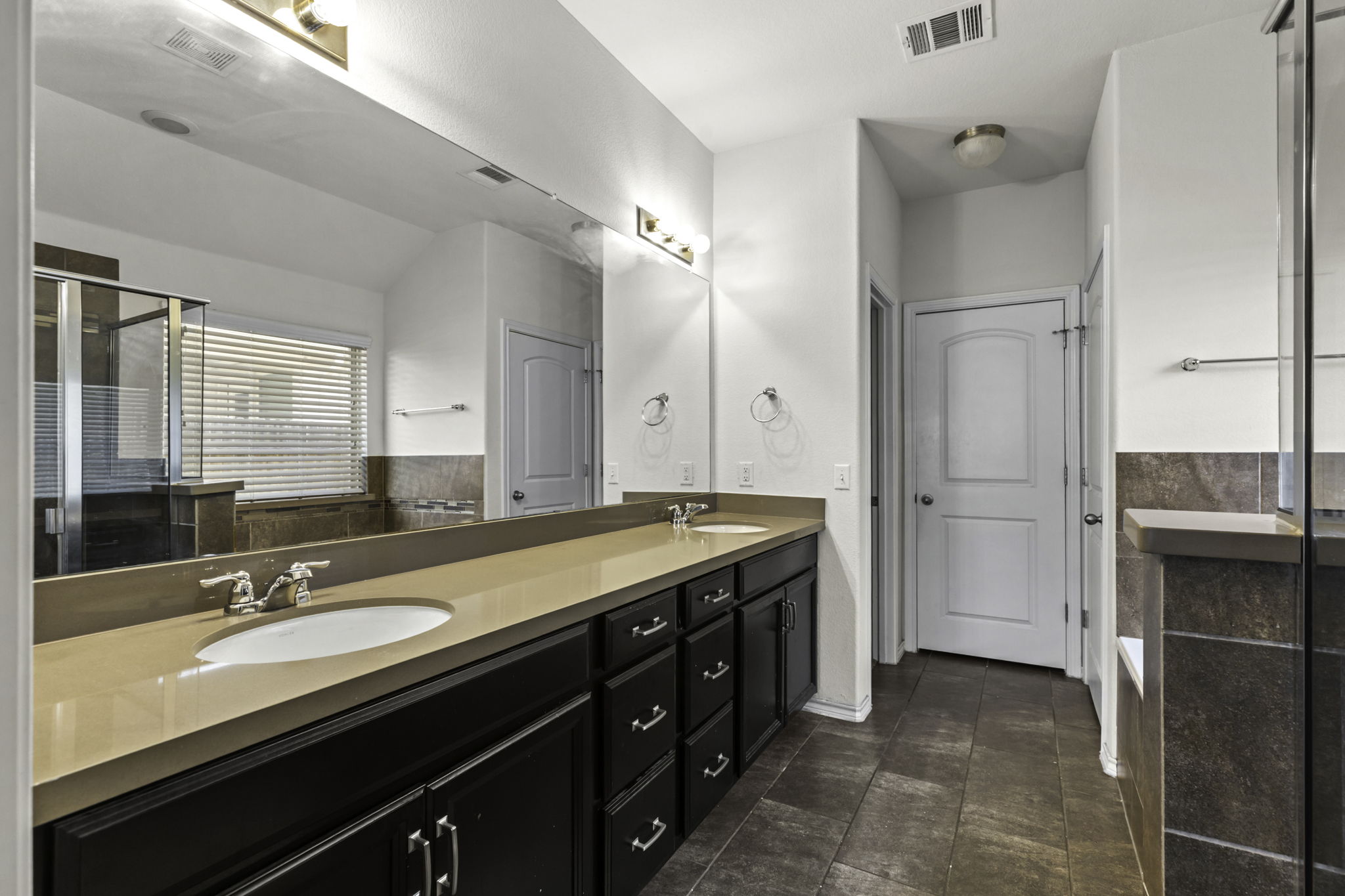 3116 Bragg Place Pflugerville, TX 78660 - Photo 17 of 29 a spacious bathroom with a double vanity sink and a mirror