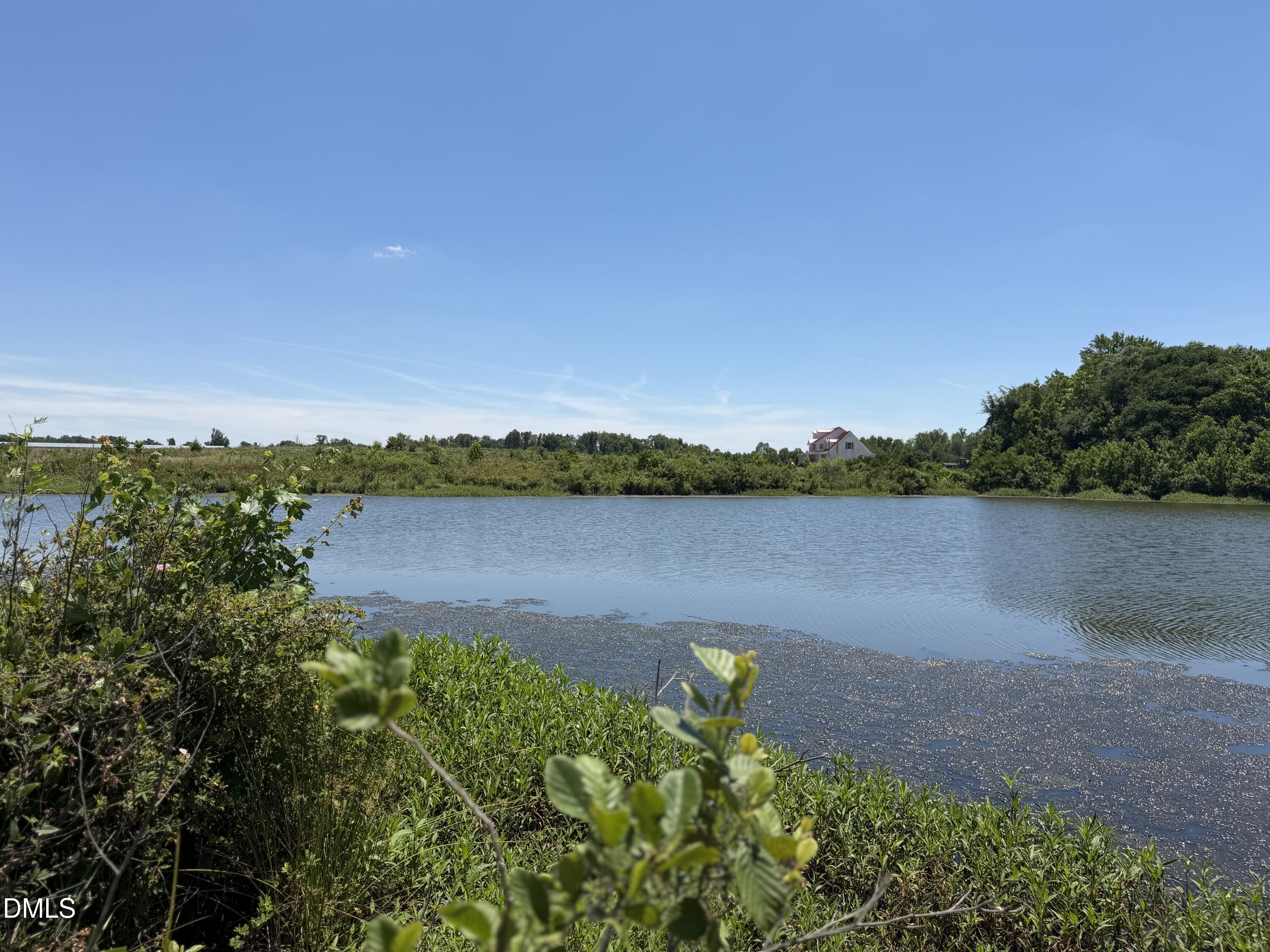 a view of a lake with a city