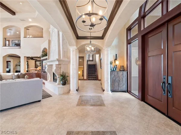a view of a living room and dining room