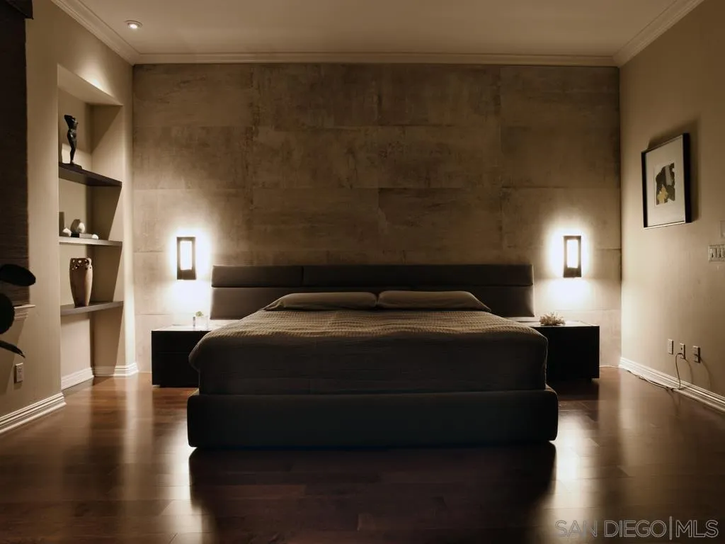8248 Fortuna Santa Fe Road San Diego, CA 92127 - Photo 20 of 24 a bedroom with a bed and wooden floor