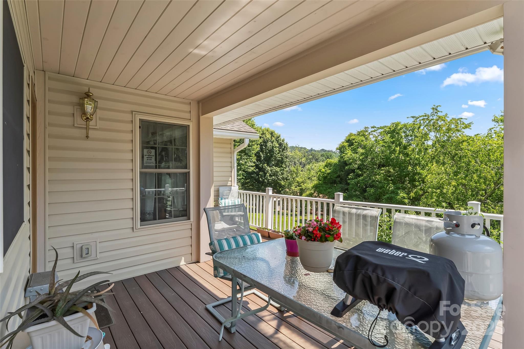 862 Asbury Road Candler, NC 28715 - Photo 14 of 18 a view of balcony with couch and trees