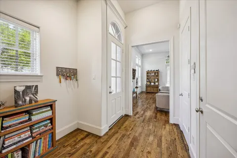 a view of a bedroom from a hallway