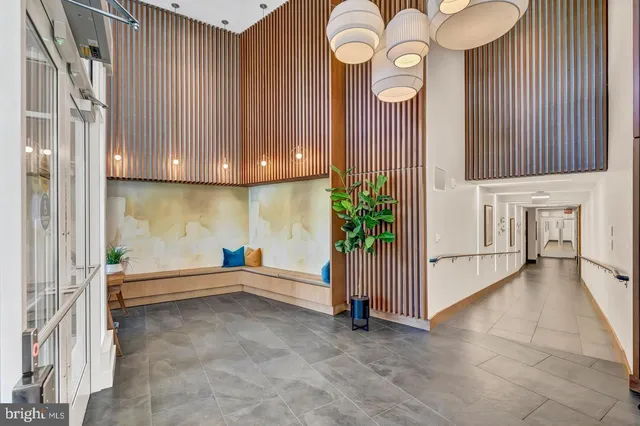 a view of a park with large trees