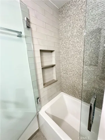 a bathroom with a bathtub