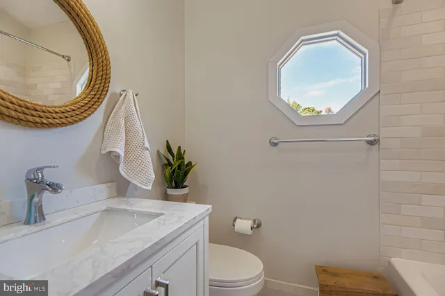 a bathroom with a toilet a sink and a mirror