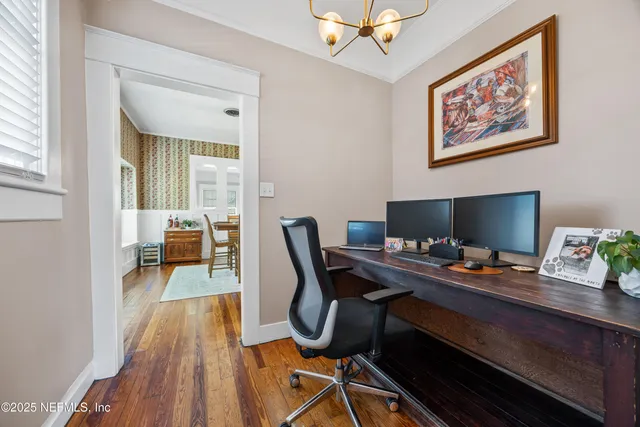 a workspace with furniture