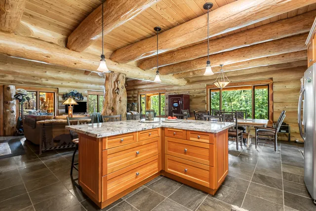 a kitchen with lots of counter top space
