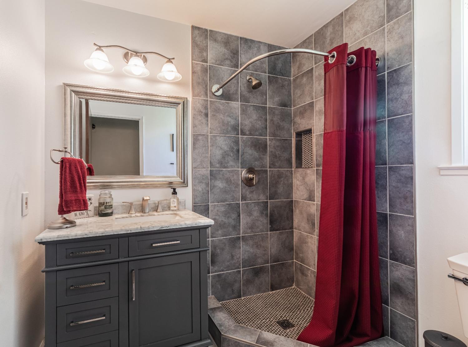 16993 Jennifer Court Madera, CA 93636 - Photo 19 of 55 a bathroom with a shower a sink and a mirror