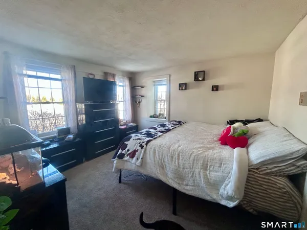 a bedroom with a bed and window