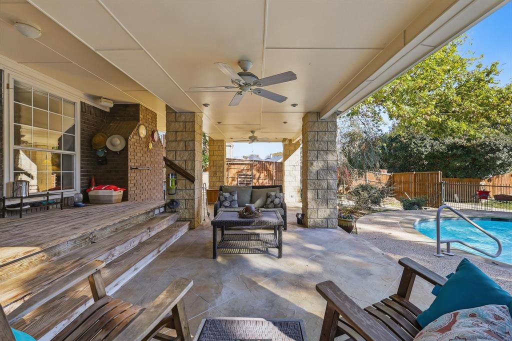 7608 Tallow Road Irving, TX 75063 - Photo 31 of 40 a living room with furniture a fireplace and a floor to ceiling window