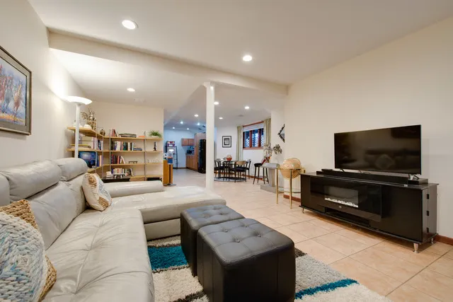 a view of a garden with trees