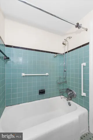 a bathroom with a bathtub