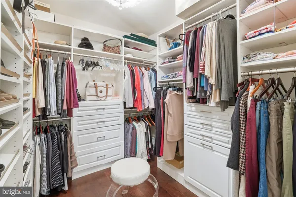 a view of a room with racks on the wall