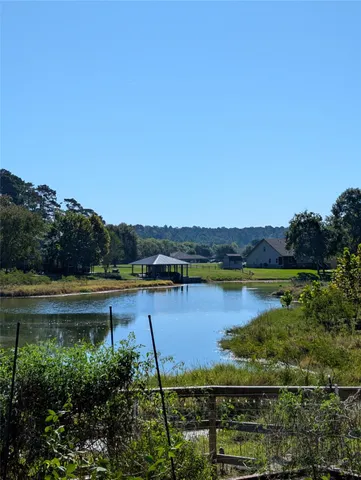 a view of a lake with houses in the back