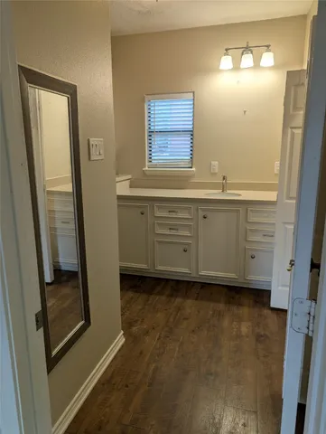 a bathroom with a sink a mirror and a shower