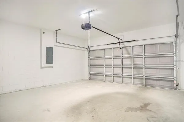 a view of a garage with closet