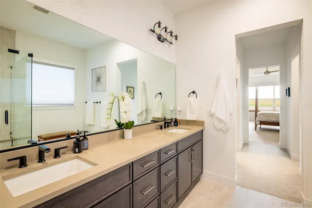 a bathroom with a sink double vanity