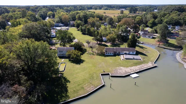 an aerial view of a house with a garden and swimming pool