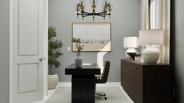 a view of a workspace with furniture and wooden floor