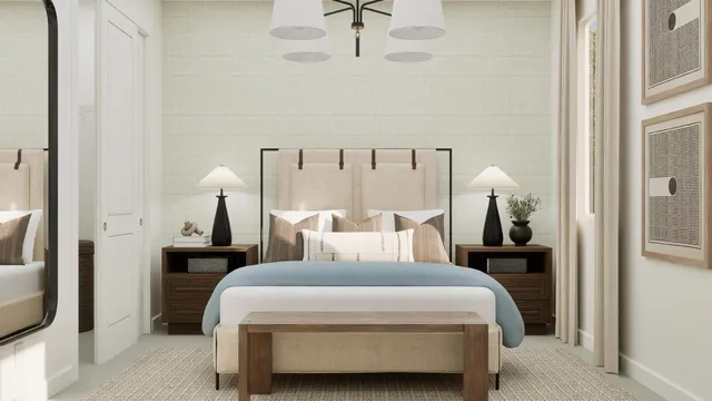 a bed room with a bed and a night stand