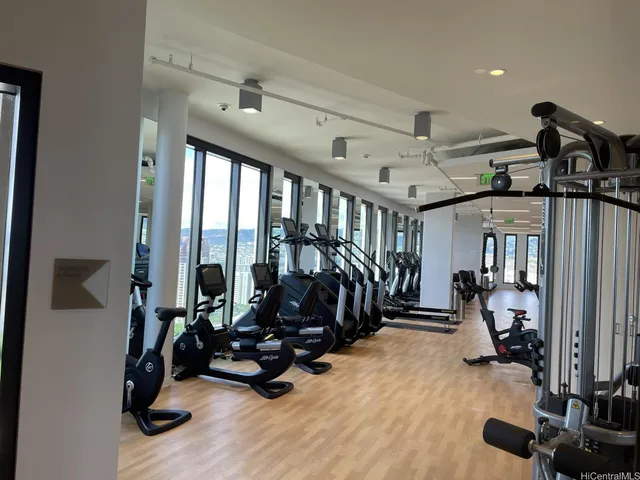 a view of a room with gym equipment