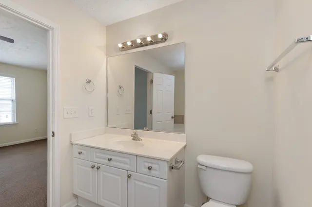 a bathroom with a toilet a sink and mirror